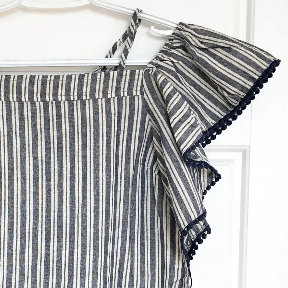 ***SOLD*** Bohemian Blue White Stripe Cold Shoulder Tunic Top - Picture 3 of 4